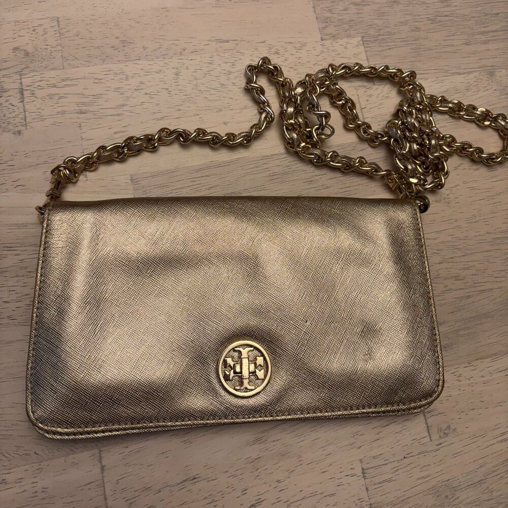Tory Burch Adalyn Gold Metallic Clutch
